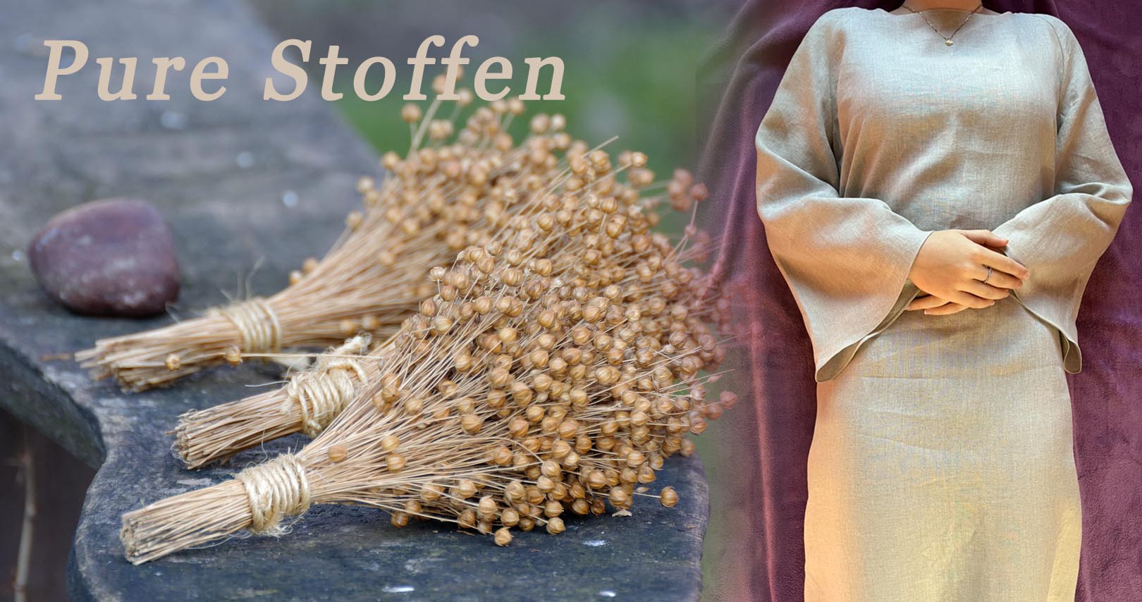 Droog Vlas grondstof linnen biologische stoffen uitvaart kleding ecologisch verantwoord natuurbegraafplaats